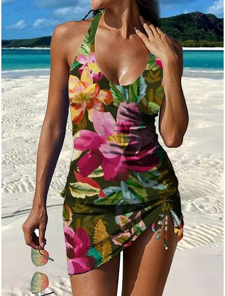 Fiesta - Set tankini a fiori con motivo grafico che copre l'addome