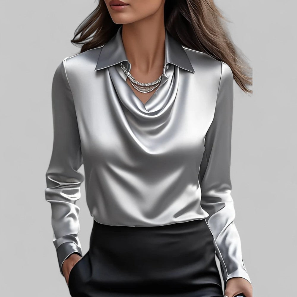Rosa | Bluse in Satin con Collo Drappeggiato e Maniche Lunghe per Donna