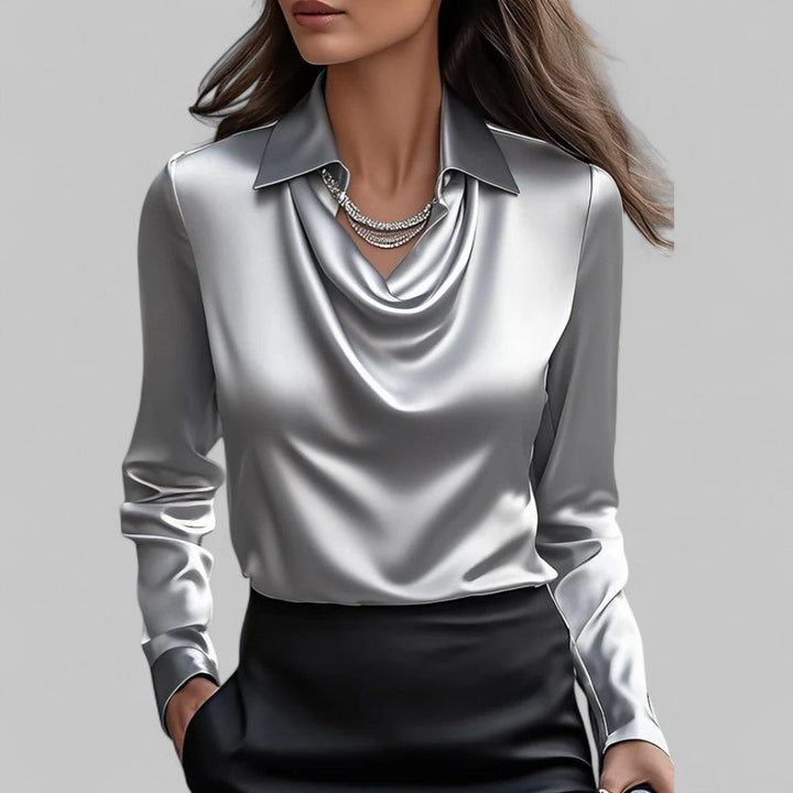 Rosa | Bluse in Satin con Collo Drappeggiato e Maniche Lunghe per Donna
