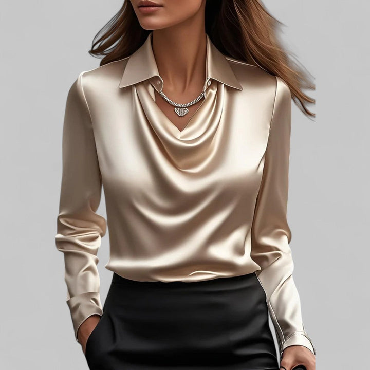 Rosa | Bluse in Satin con Collo Drappeggiato e Maniche Lunghe per Donna