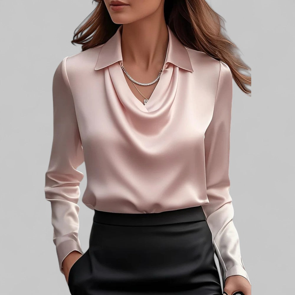 Rosa | Bluse in Satin con Collo Drappeggiato e Maniche Lunghe per Donna