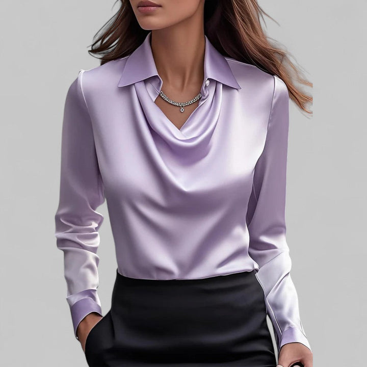 Rosa | Bluse in Satin con Collo Drappeggiato e Maniche Lunghe per Donna