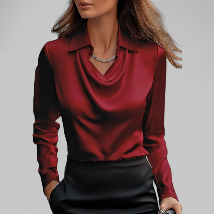 Rosa | Bluse in Satin con Collo Drappeggiato e Maniche Lunghe per Donna
