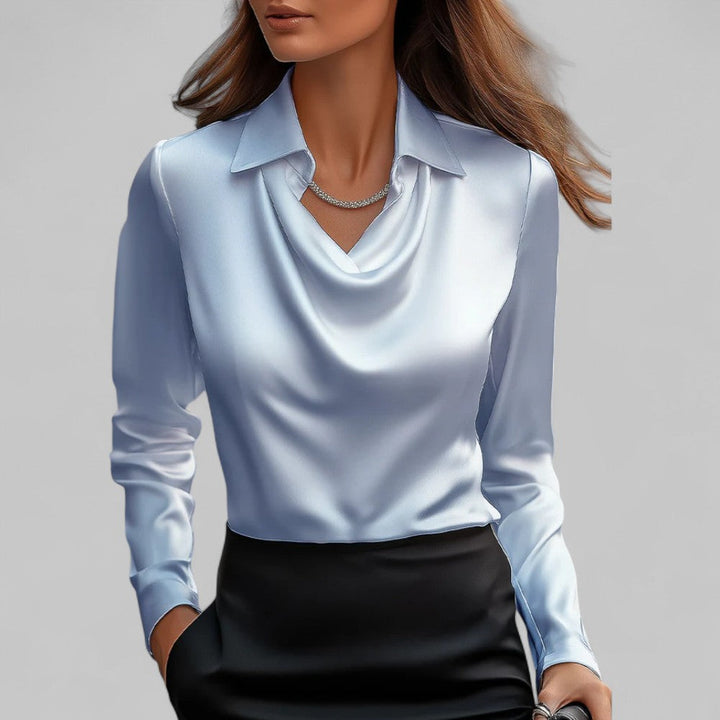 Rosa | Bluse in Satin con Collo Drappeggiato e Maniche Lunghe per Donna