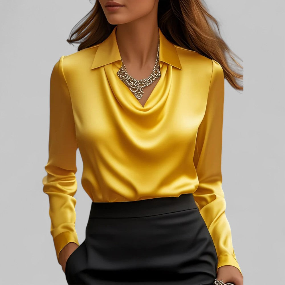 Rosa | Bluse in Satin con Collo Drappeggiato e Maniche Lunghe per Donna