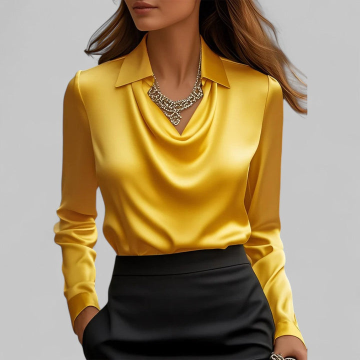 Rosa | Bluse in Satin con Collo Drappeggiato e Maniche Lunghe per Donna