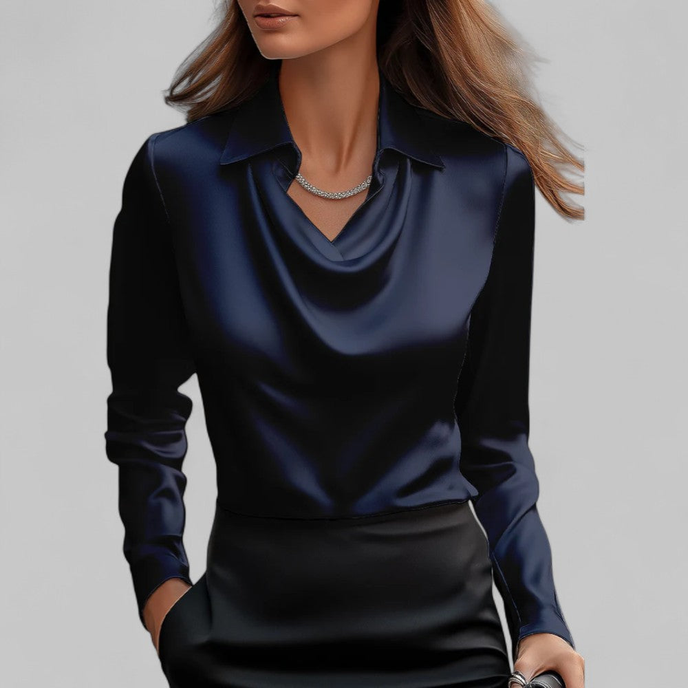 Rosa | Bluse in Satin con Collo Drappeggiato e Maniche Lunghe per Donna