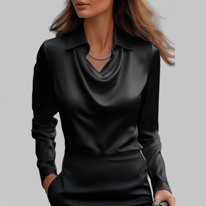 Rosa | Bluse in Satin con Collo Drappeggiato e Maniche Lunghe per Donna