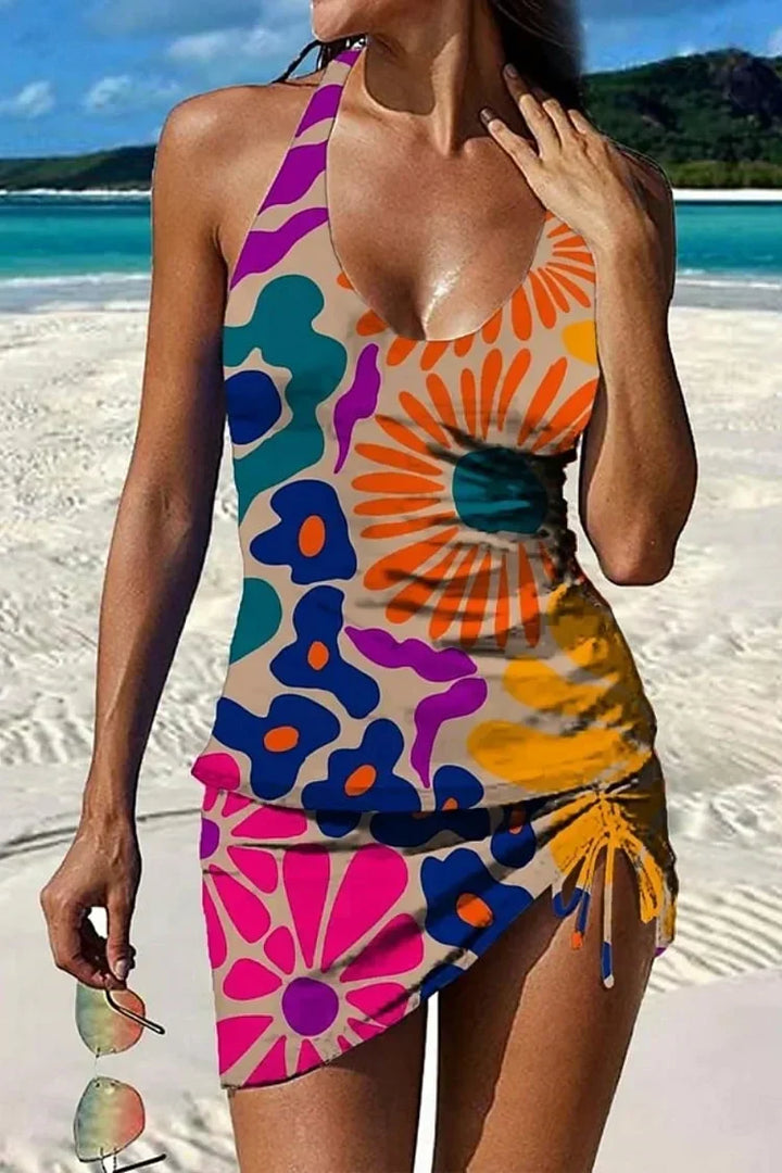 Fiesta - Set tankini a fiori con motivo grafico che copre l'addome