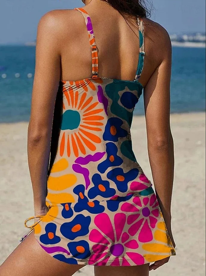 Fiesta - Set tankini a fiori con motivo grafico che copre l'addome