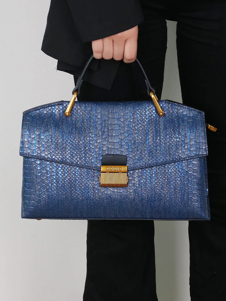 Borsa in Pelle Vegana con Stampa Serpente Embossata