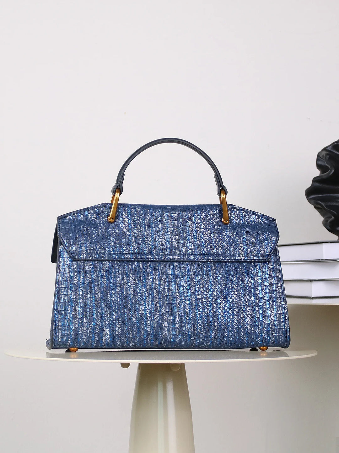 Borsa in Pelle Vegana con Stampa Serpente Embossata