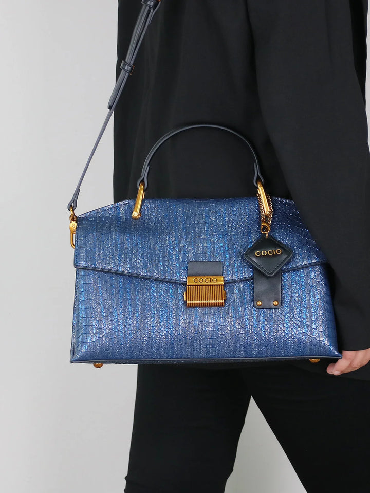 Borsa in Pelle Vegana con Stampa Serpente Embossata
