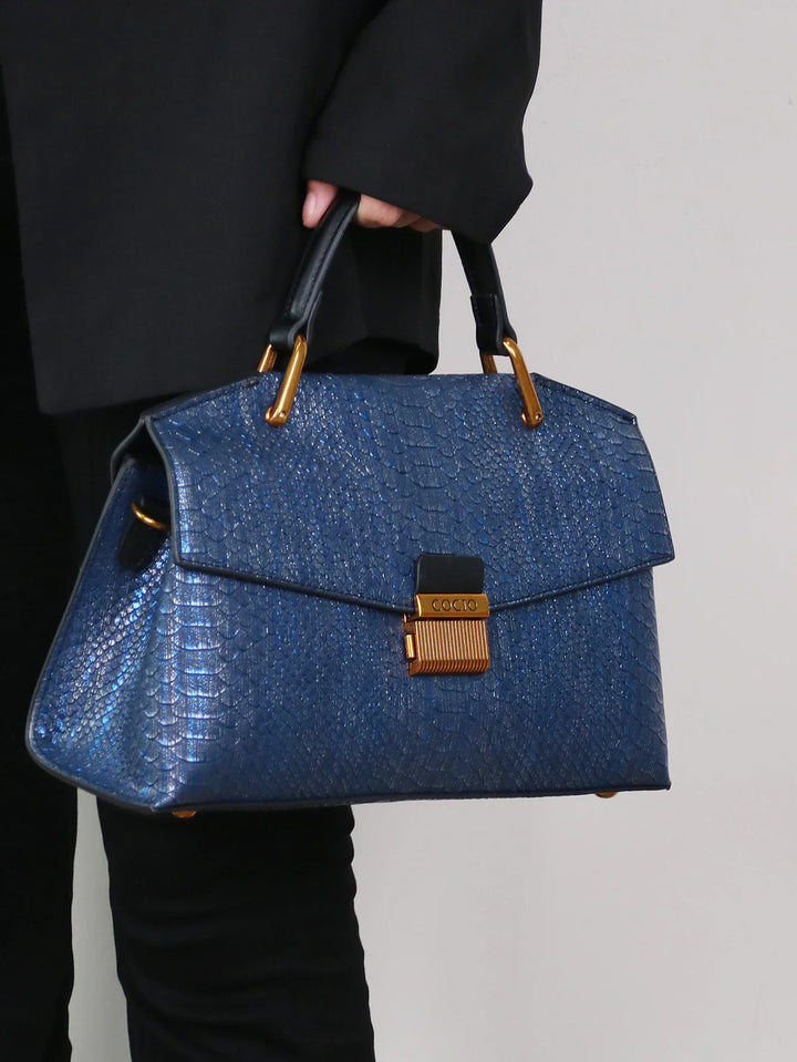 Borsa in Pelle Vegana con Stampa Serpente Embossata