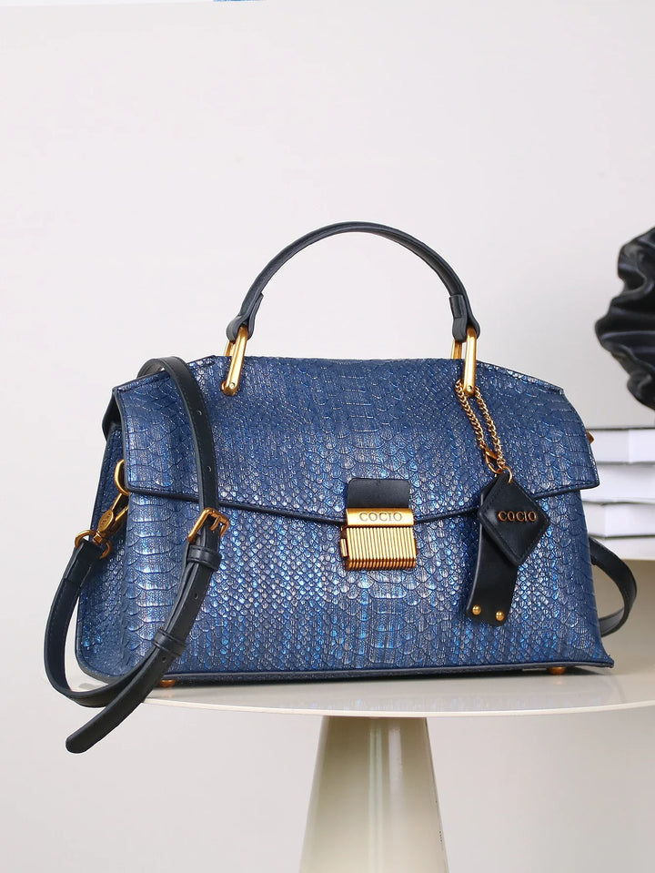 Borsa in Pelle Vegana con Stampa Serpente Embossata
