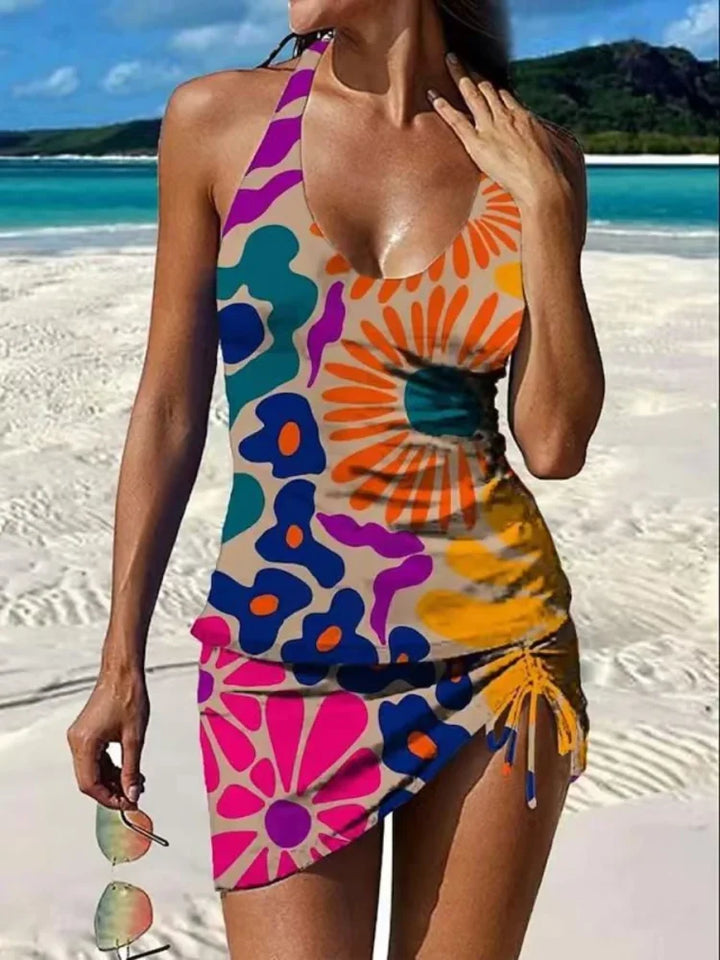 Fiesta - Set tankini a fiori con motivo grafico che copre l'addome