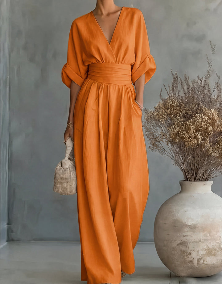 Daniela - Mono elegante con scollo a V e gamba larga