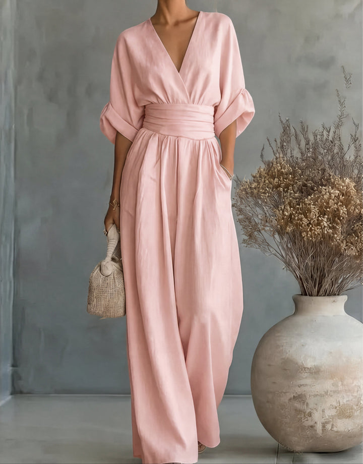 Daniela - Mono elegante con scollo a V e gamba larga