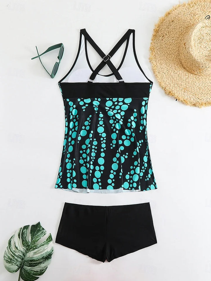 Jade - Set tankini con motivo a bolle che copre l'addome
