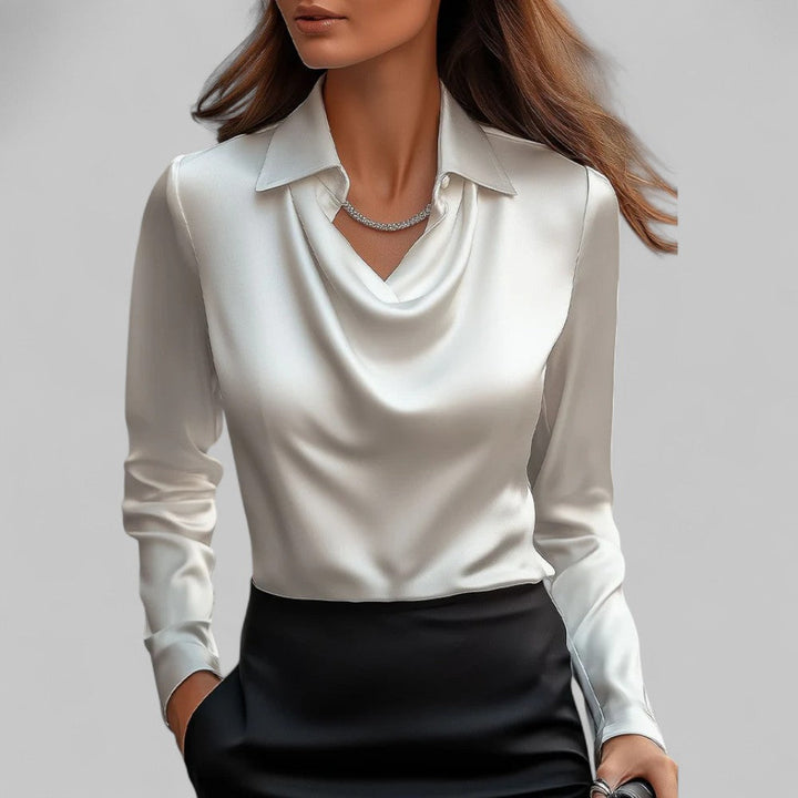 Rosa | Bluse in Satin con Collo Drappeggiato e Maniche Lunghe per Donna