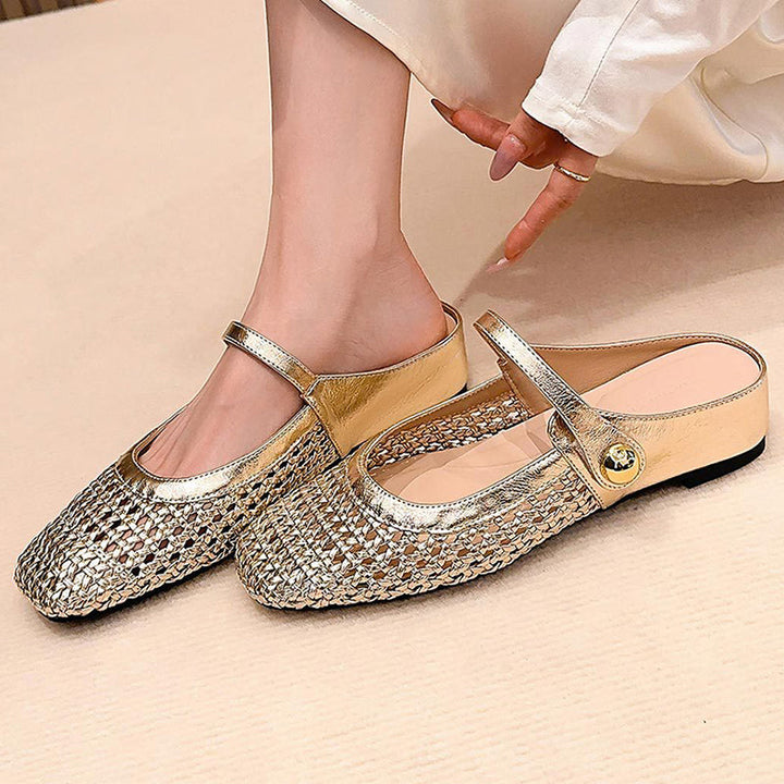 ✨👡 NOVITÀ per il 2026! Mules da donna in tessuto intrecciato con punta squadrata e chiusura Mary Jane.🌸💖🎀