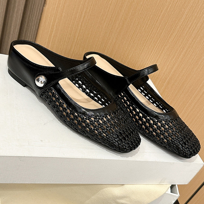 ✨👡 NOVITÀ per il 2026! Mules da donna in tessuto intrecciato con punta squadrata e chiusura Mary Jane.🌸💖🎀