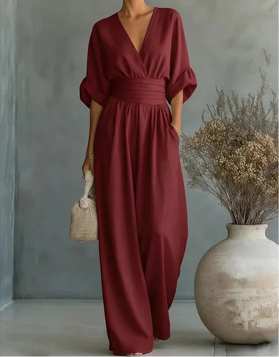 Daniela - Mono elegante con scollo a V e gamba larga