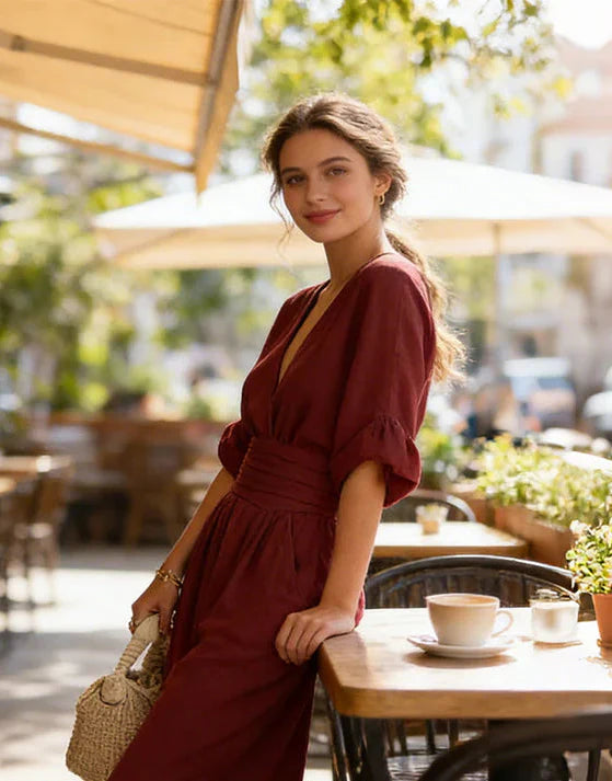 Daniela - Mono elegante con scollo a V e gamba larga