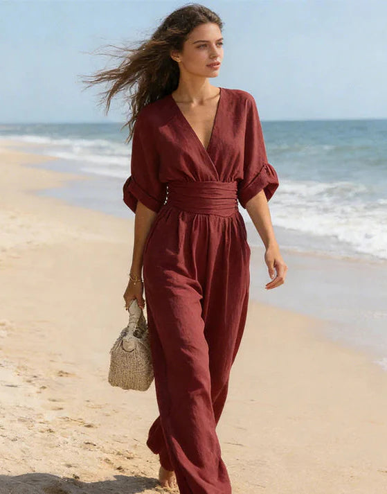 Daniela - Mono elegante con scollo a V e gamba larga